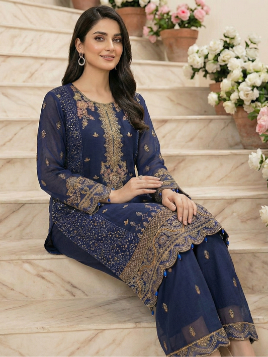 3 piece stitched embroidered chiffon suit