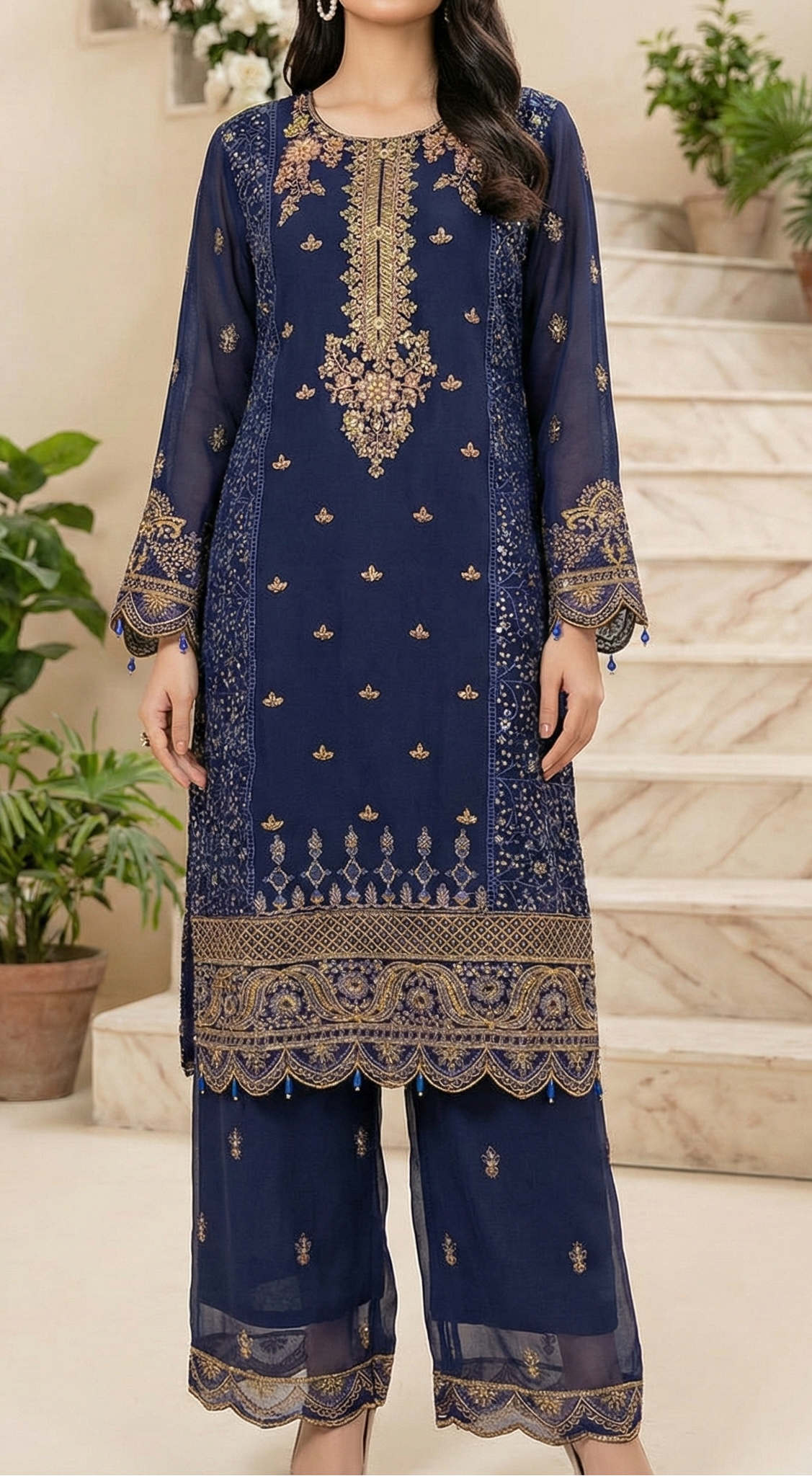 3 piece stitched embroidered chiffon suit