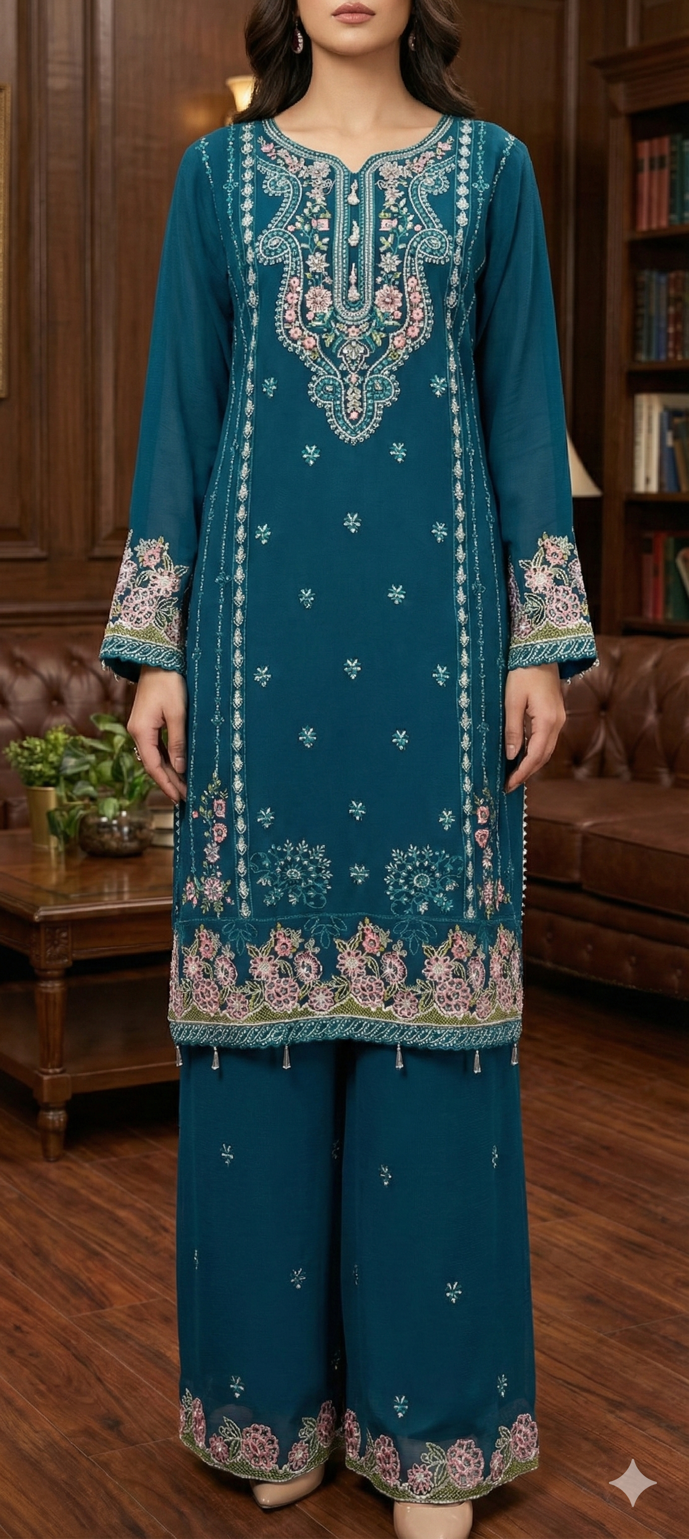 3 piece stitched embroidered chiffon suit