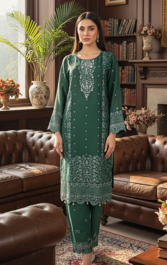 3 piece stitched embroidered chiffon suit