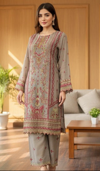 3 piece stitched embroidered chiffon suit
