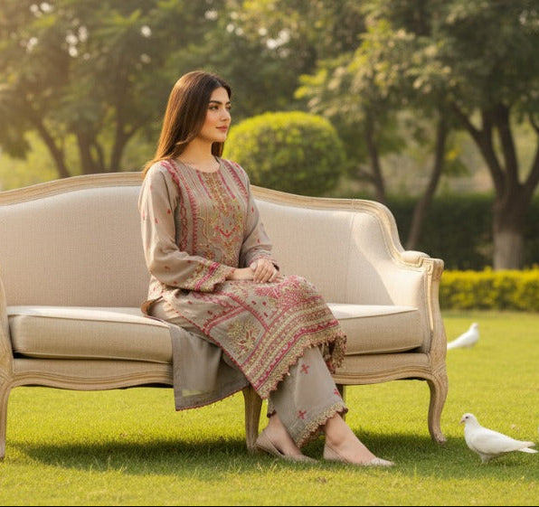 3 piece stitched embroidered chiffon suit