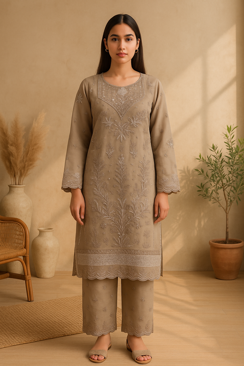3 piece stitched embroidered chiffon suit