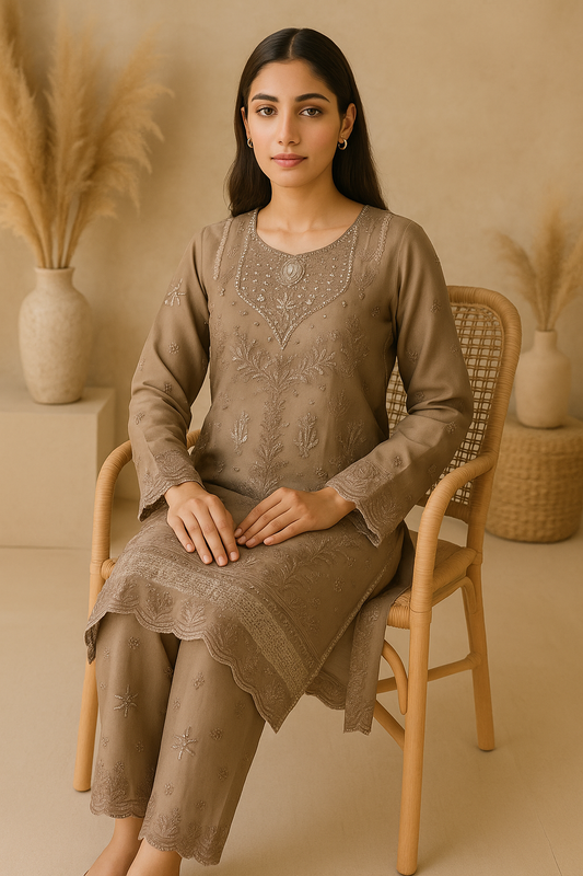 3 piece stitched embroidered chiffon suit