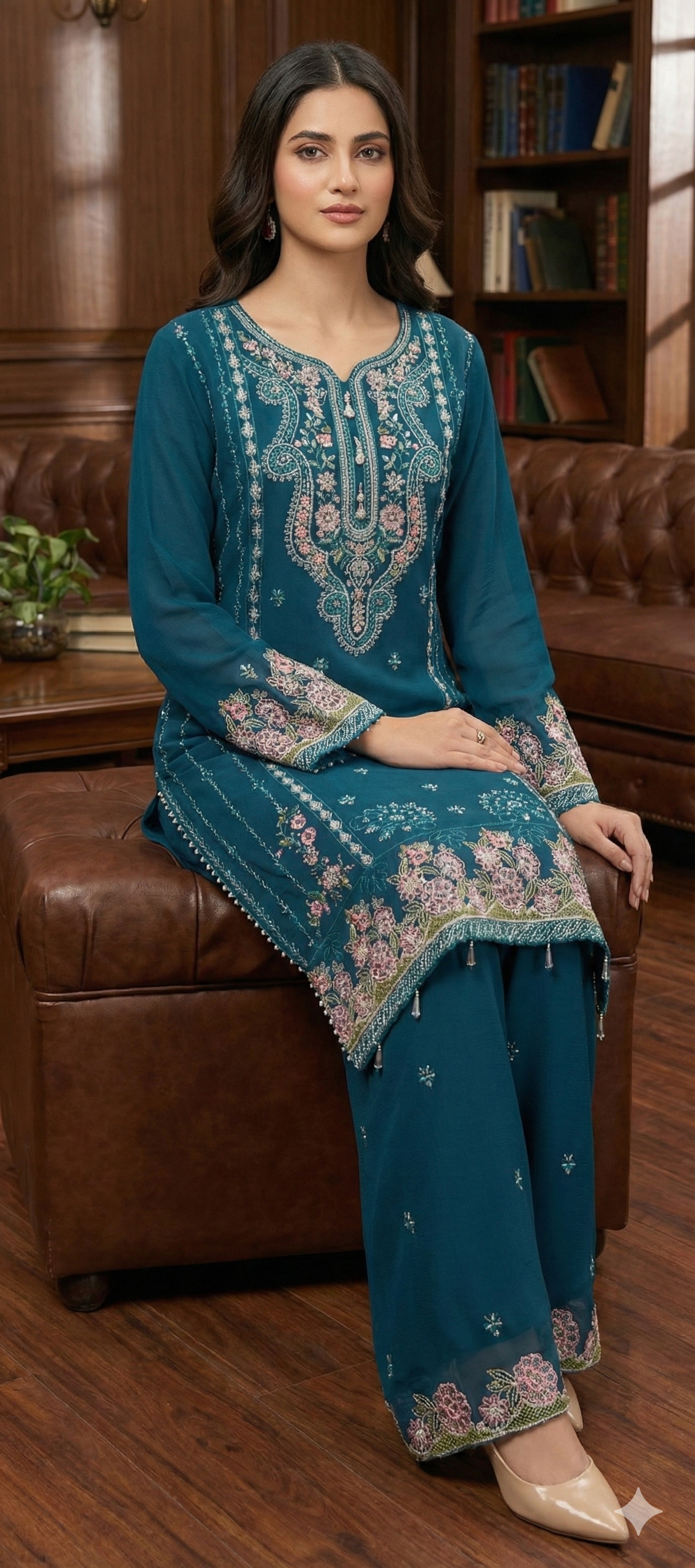 3 piece stitched embroidered chiffon suit