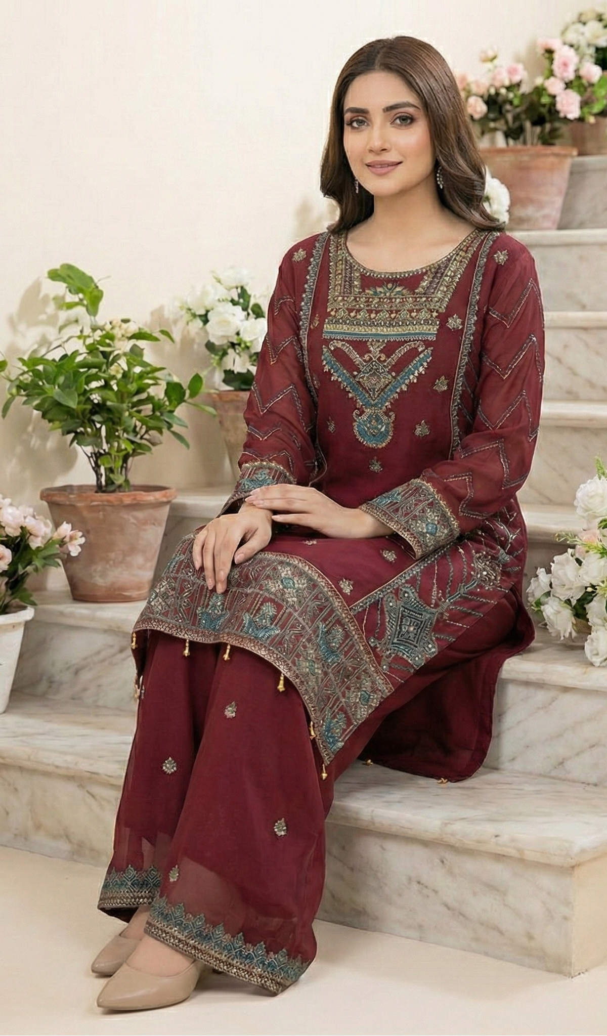 3 piece stitched embroidered chiffon suit