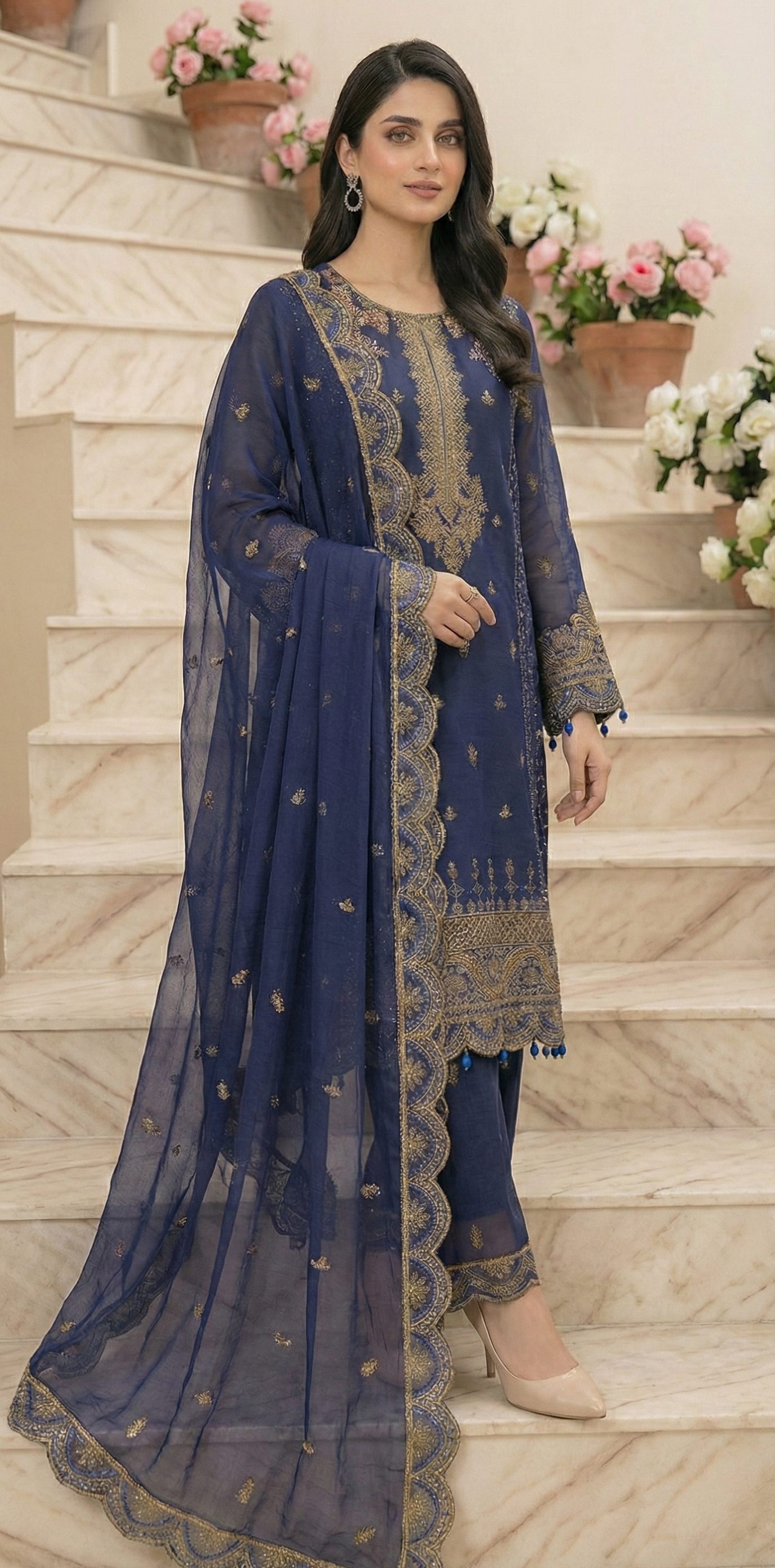 3 piece stitched embroidered chiffon suit