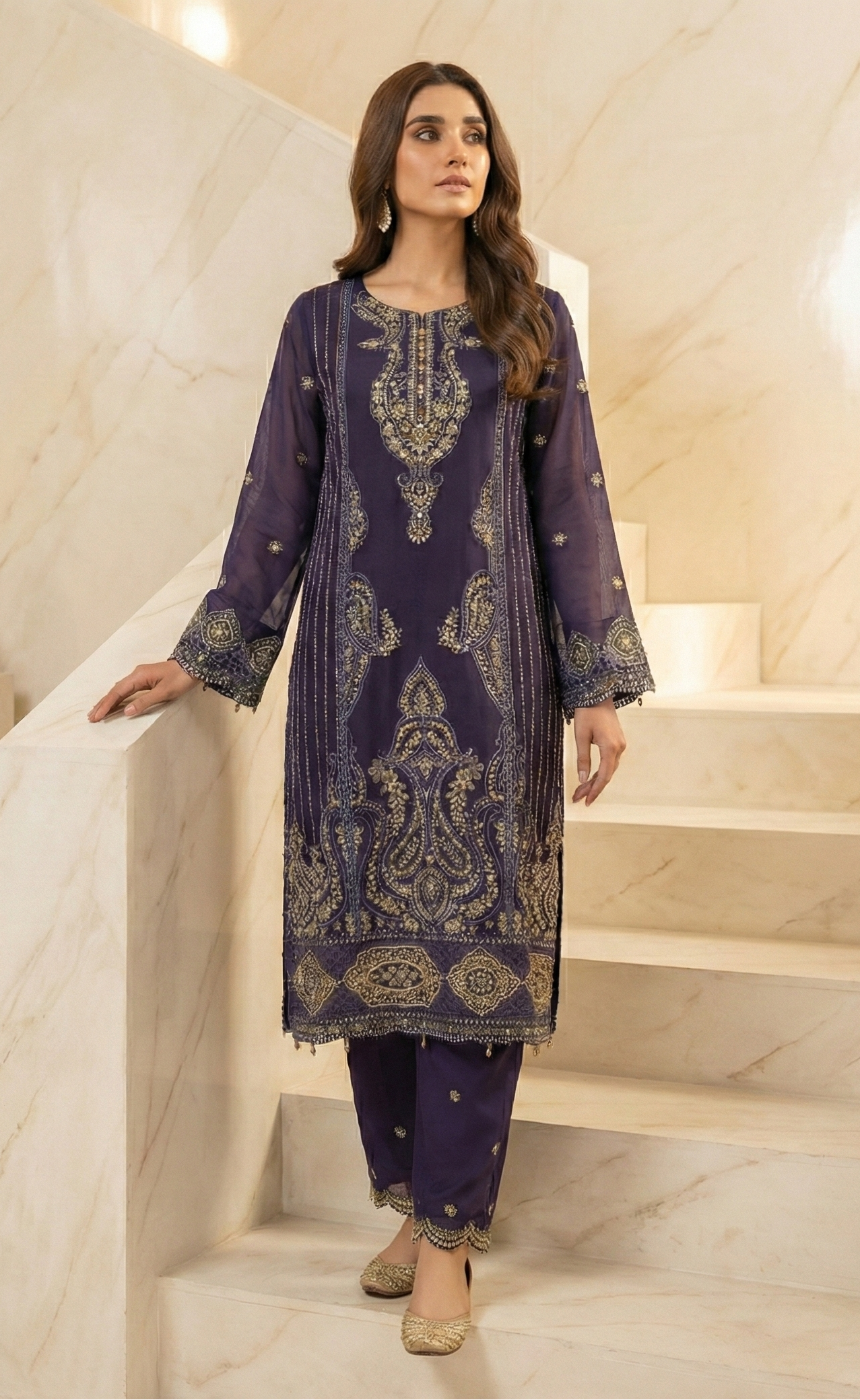 3 piece stitched embroidered chiffon suit