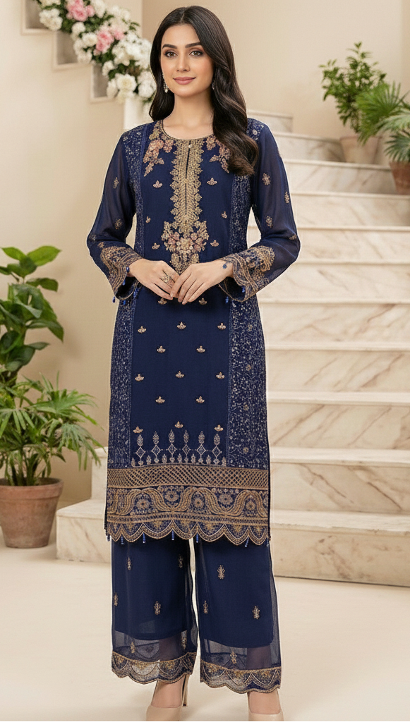 3 piece stitched embroidered chiffon suit