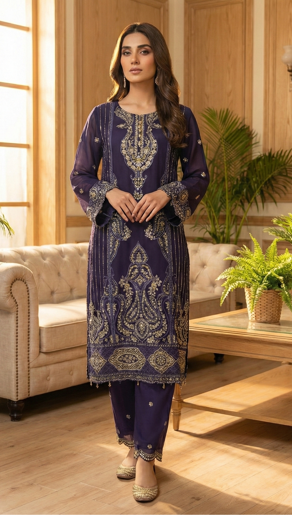 3 piece stitched embroidered chiffon suit