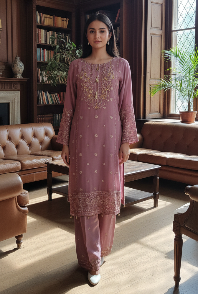 3 piece stitched embroidered chiffon suit