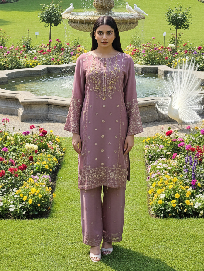 3 piece stitched embroidered chiffon suit