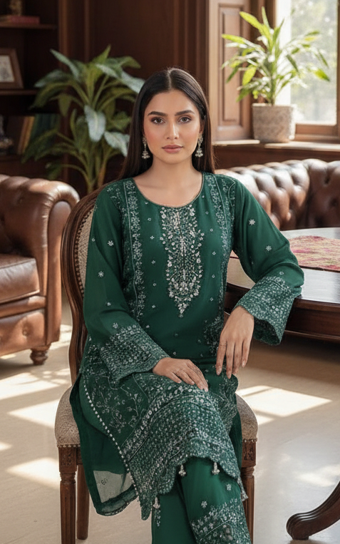 3 piece stitched embroidered chiffon suit