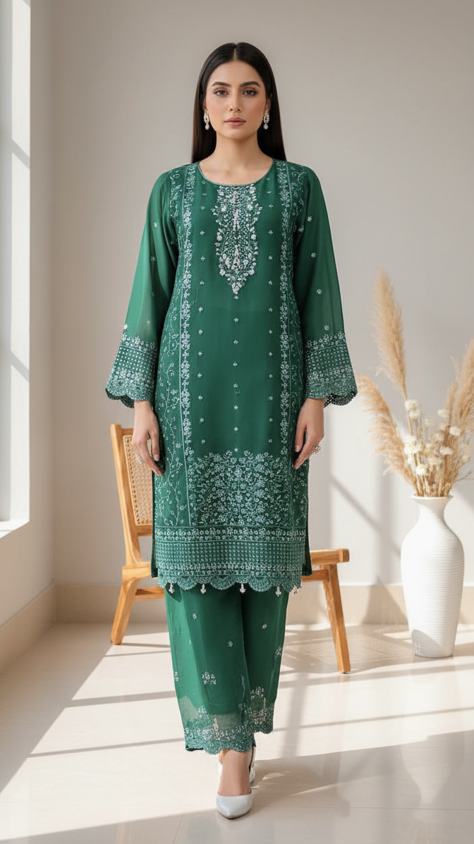 3 piece stitched embroidered chiffon suit