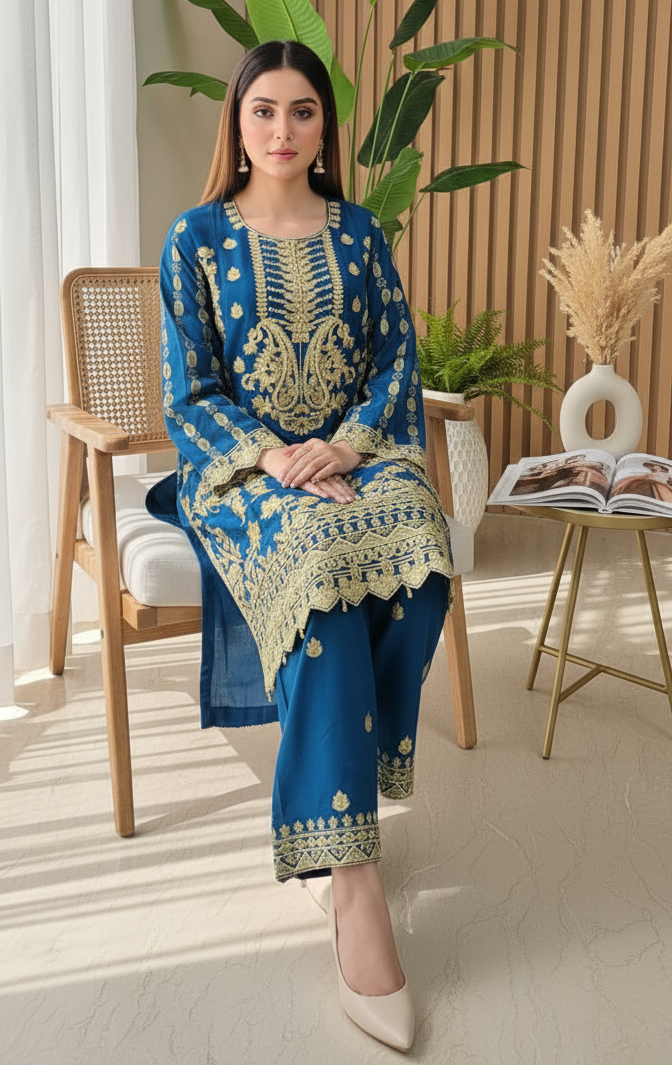 3 piece stitched embroidered chiffon suit