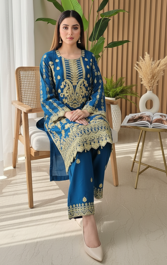 3 piece stitched embroidered chiffon suit