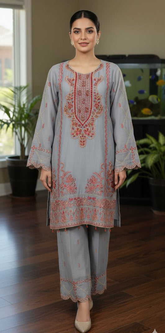 3 piece stitched embroidered chiffon suit
